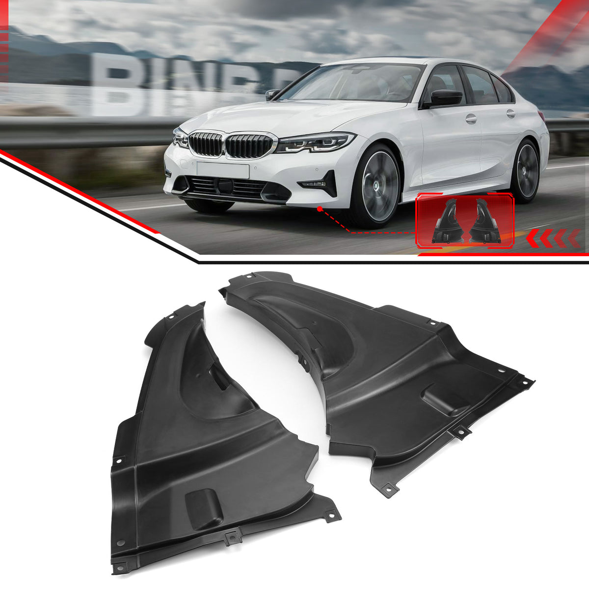 US 51718055019 + 51718055020 2Pcs Front Splash Shield Inner Fender Liner