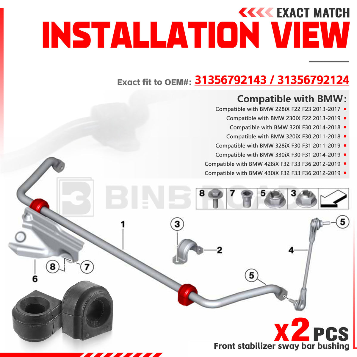 US 31356792124 Front Stabilizer Sway Bar Anti Roll Bushing