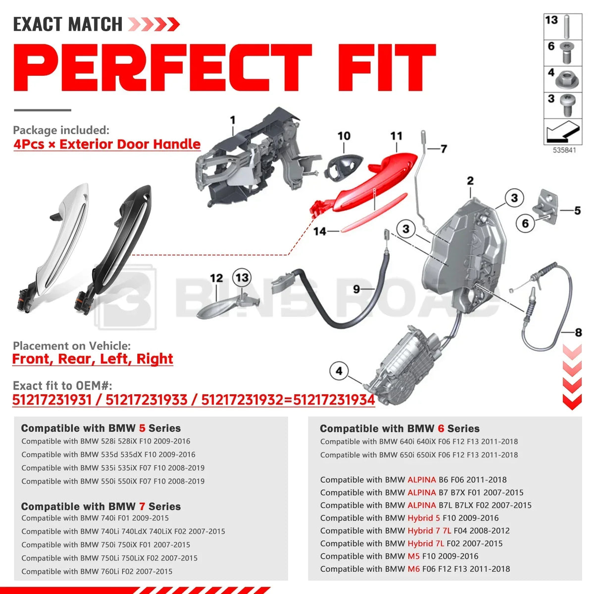 51217231931 / 51217231933 / 51217231934 Exterior Door Handle,Black