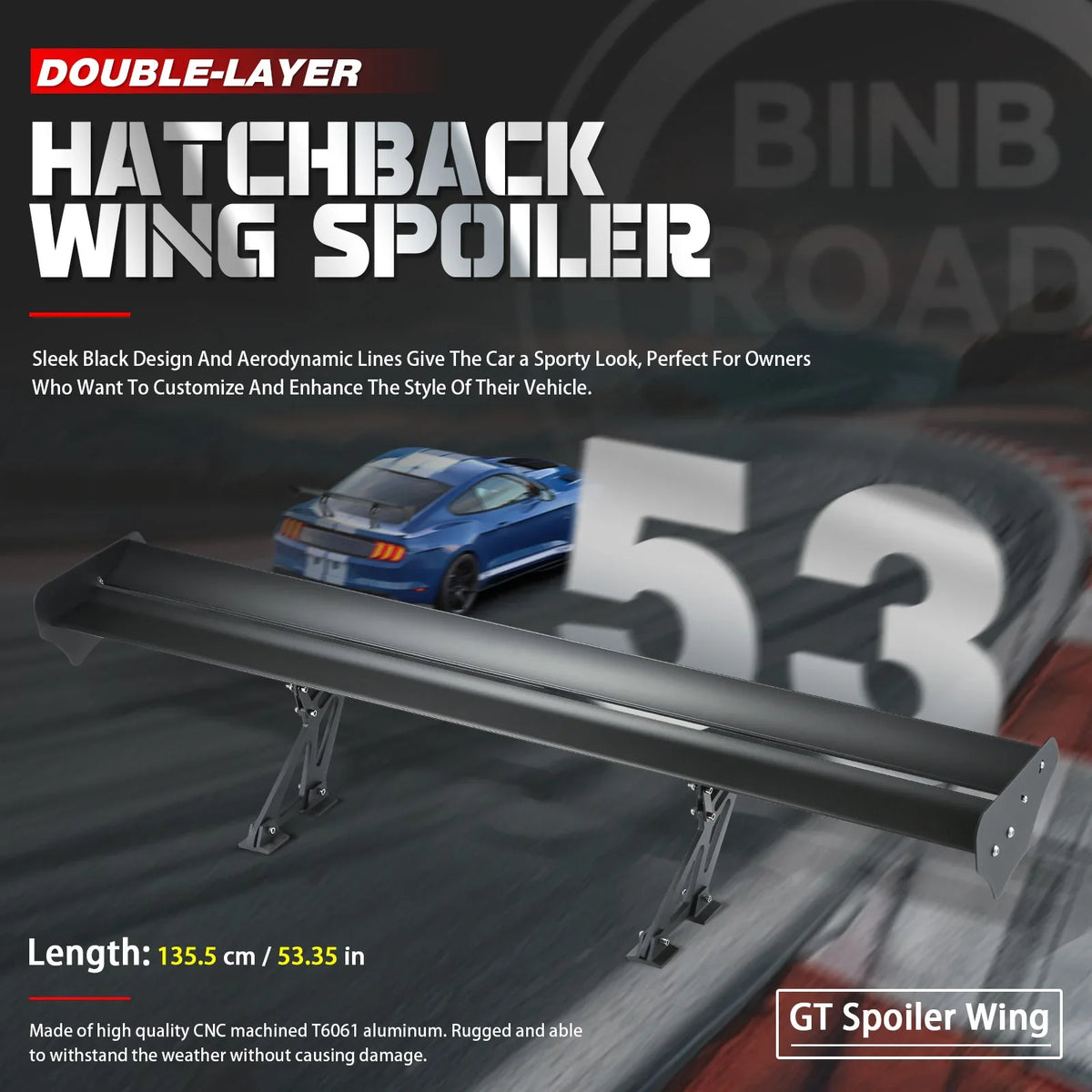 US Aluminum AIloy Hatchback Spoiler Wing Black