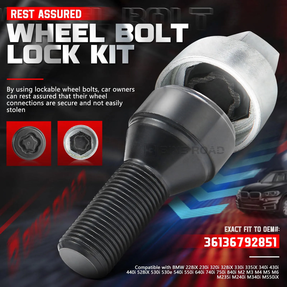 36136792851 Lockable Wheel Bolt Rim Locks M14 X 1.25