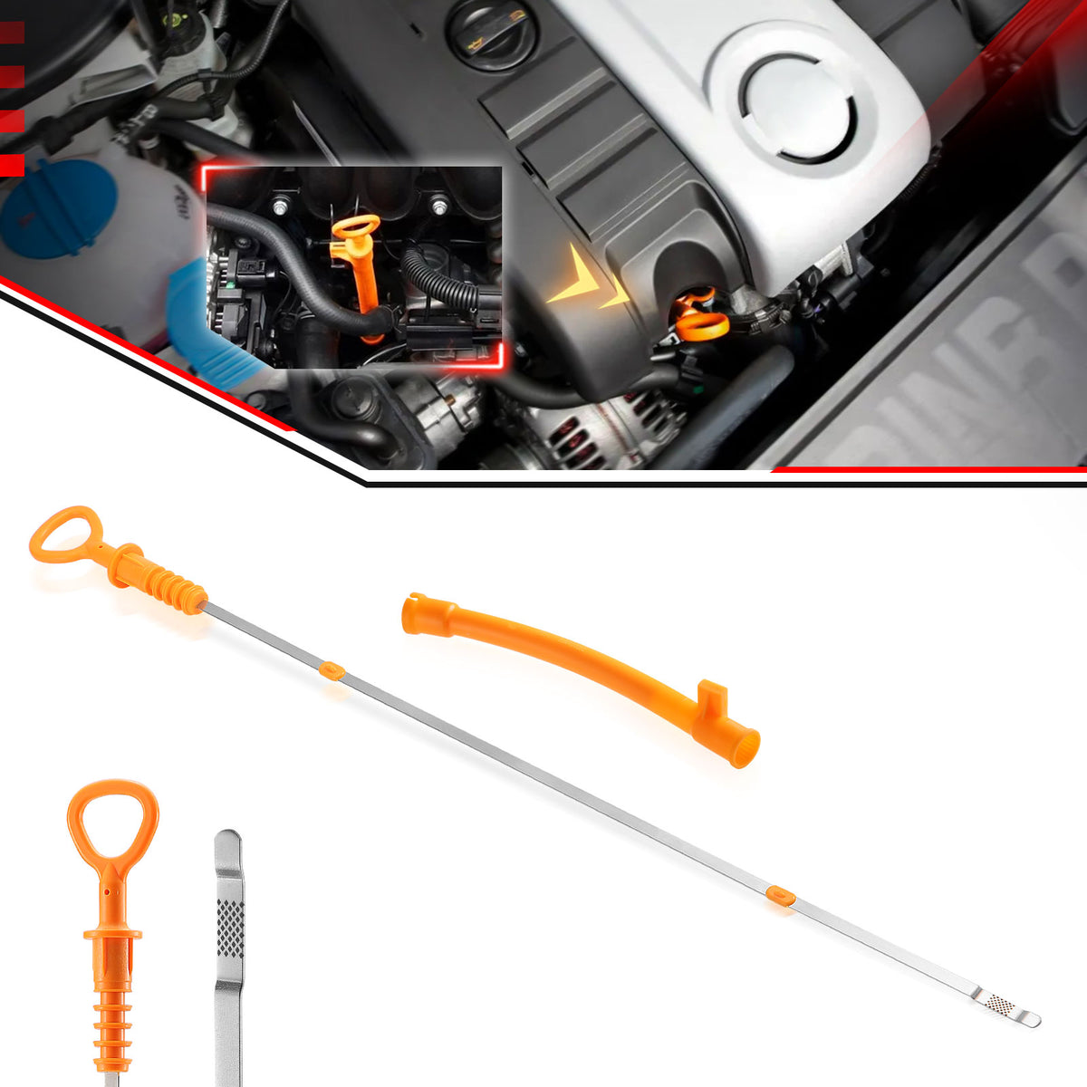 06A103663C + 06B-115-611R Engine Oil Fluid Dipstick and Oil Dipstick Funnel Tube