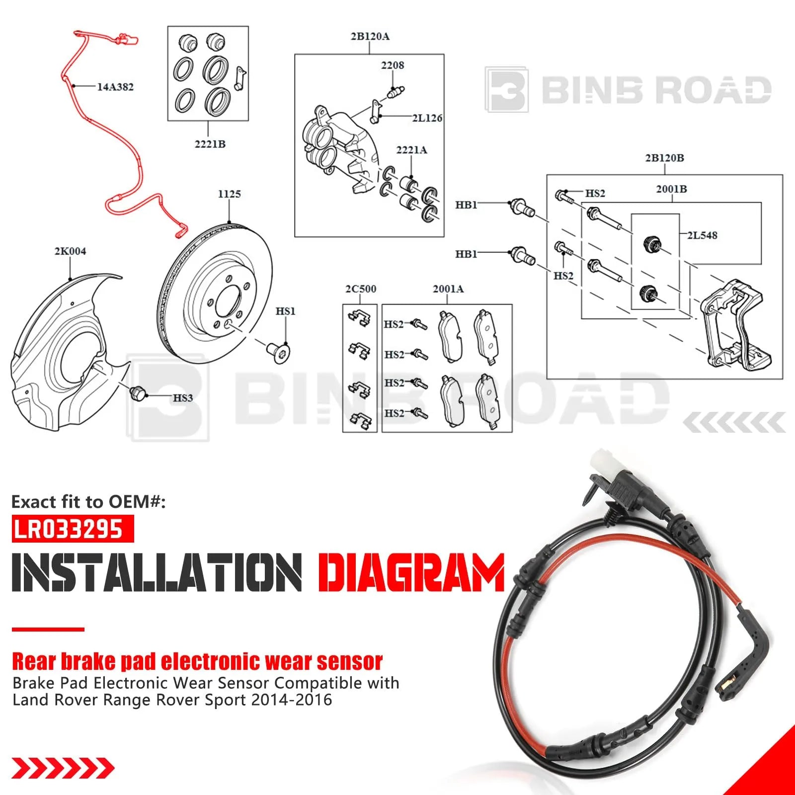 US LR045959 + LR033295 Front and Rear Brake Pad Wear Sensor