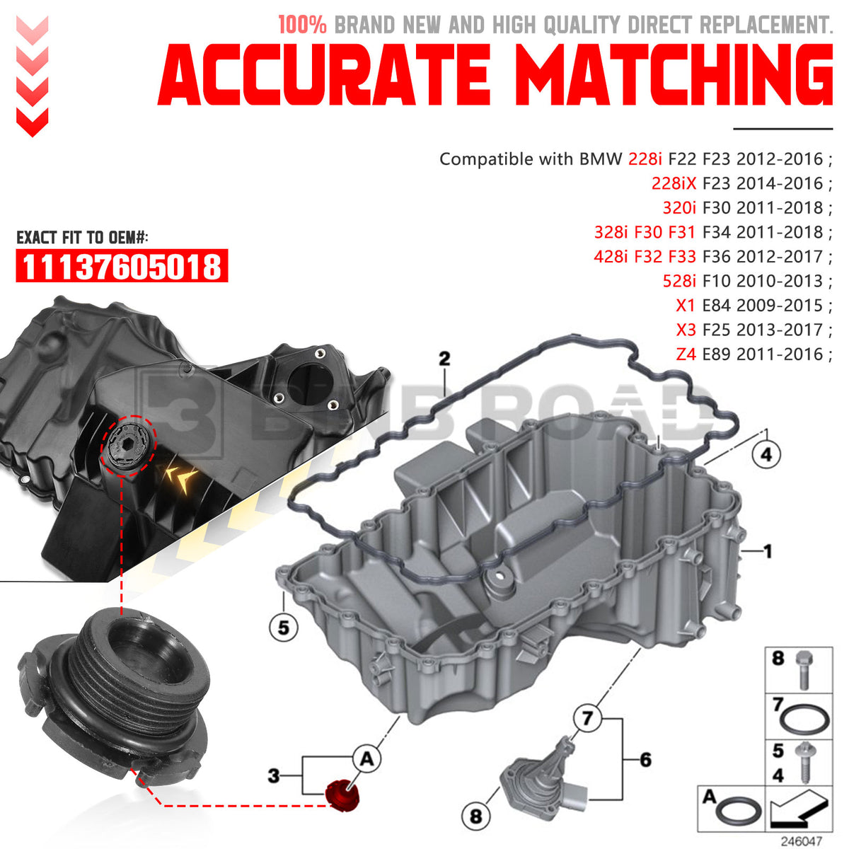US 11137605018 1 Set Engine Oil Pan Drain Plug with Install Tool