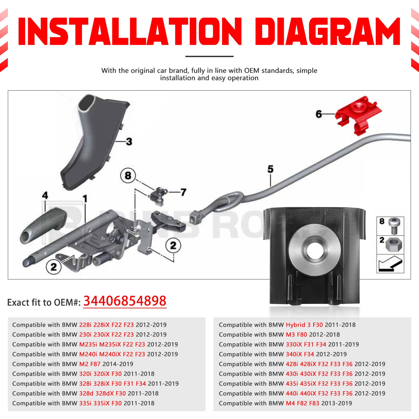 US 34406854898 Parking Brake Cable Clip Retainer