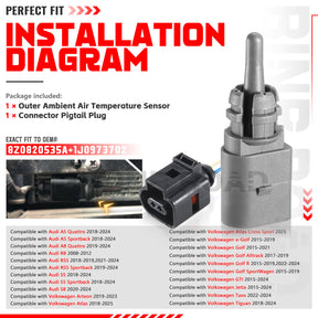 8Z0820535A + 1J0973702 Outside Ambient Air Temperature Sensor with Plug