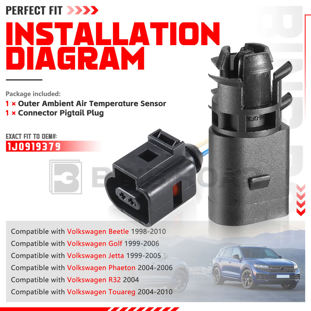 1J0919379 + 1J0973702 Outside Ambient Air Temperature Sensor Kit