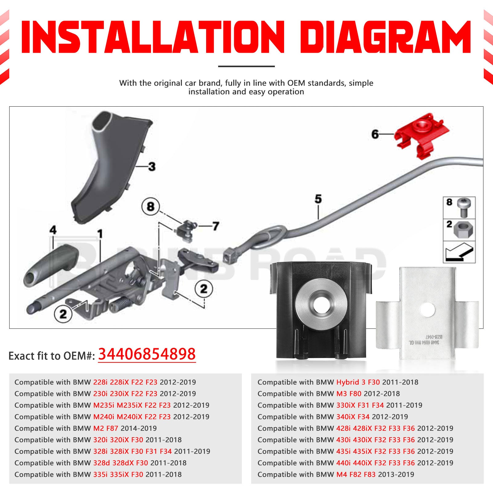34406854898 1 Set Upgrade Parking Brake Cable Clip Retainer Kit