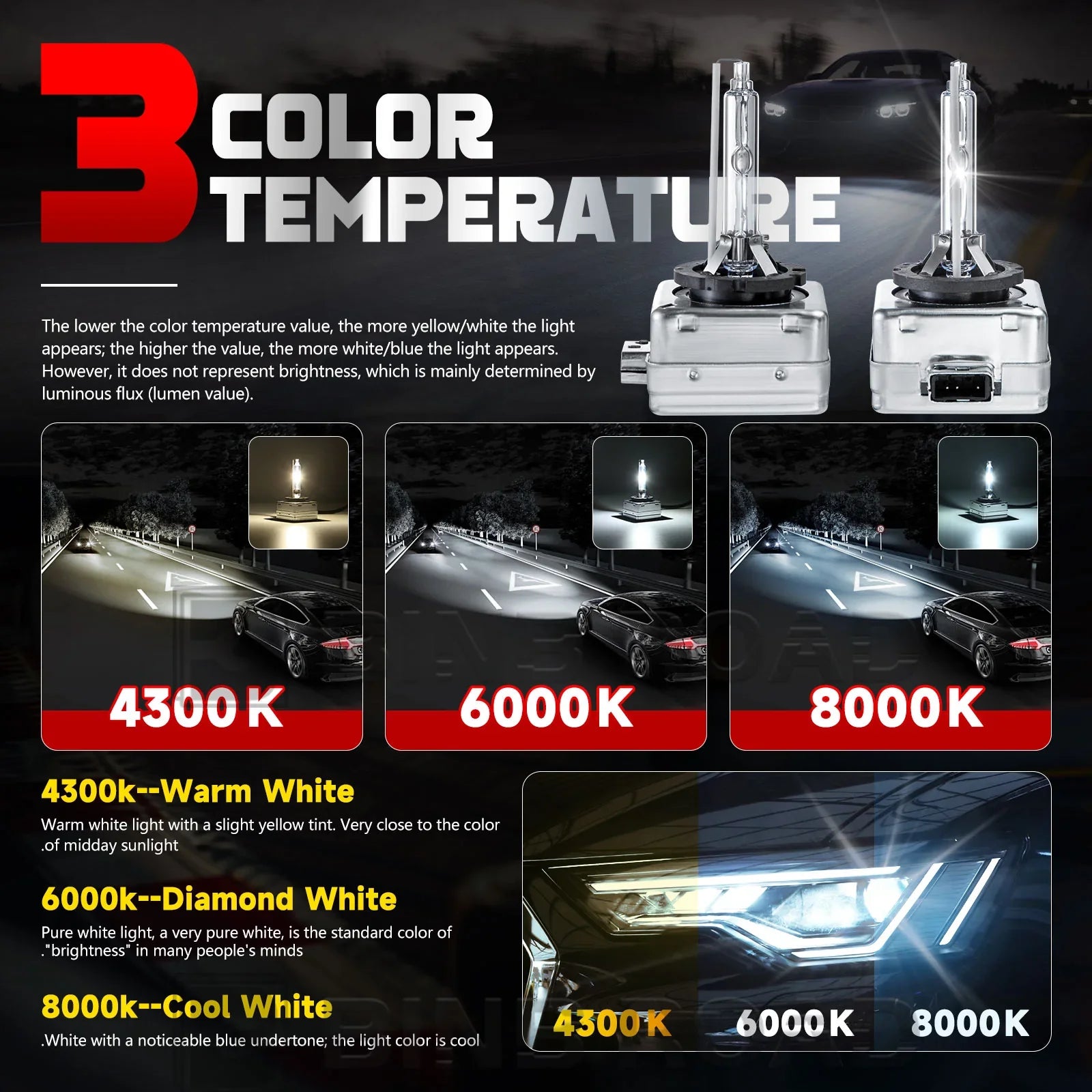 US D1S HID Xenon Headlight Bulbs 4300K/6000K/8000K