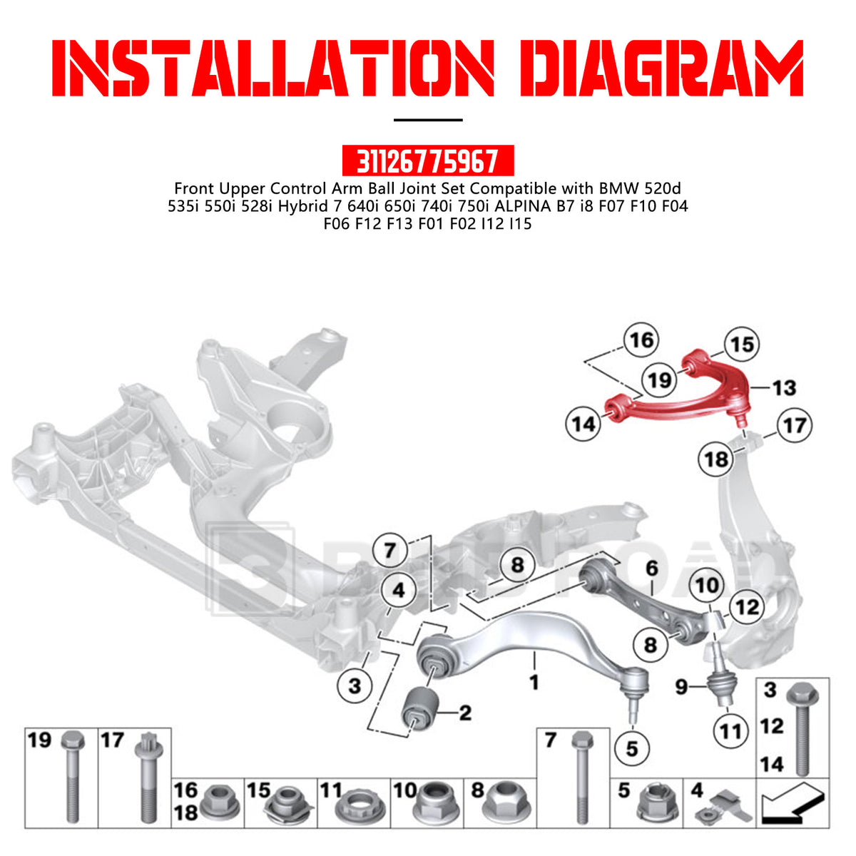 31126775967 Control Arm with Ball Joint Set Front Upper Driver