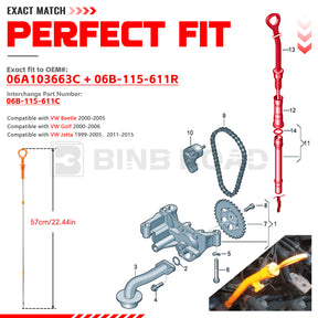 06A103663C + 06B-115-611R Engine Oil Fluid Dipstick and Oil Dipstick Funnel Tube