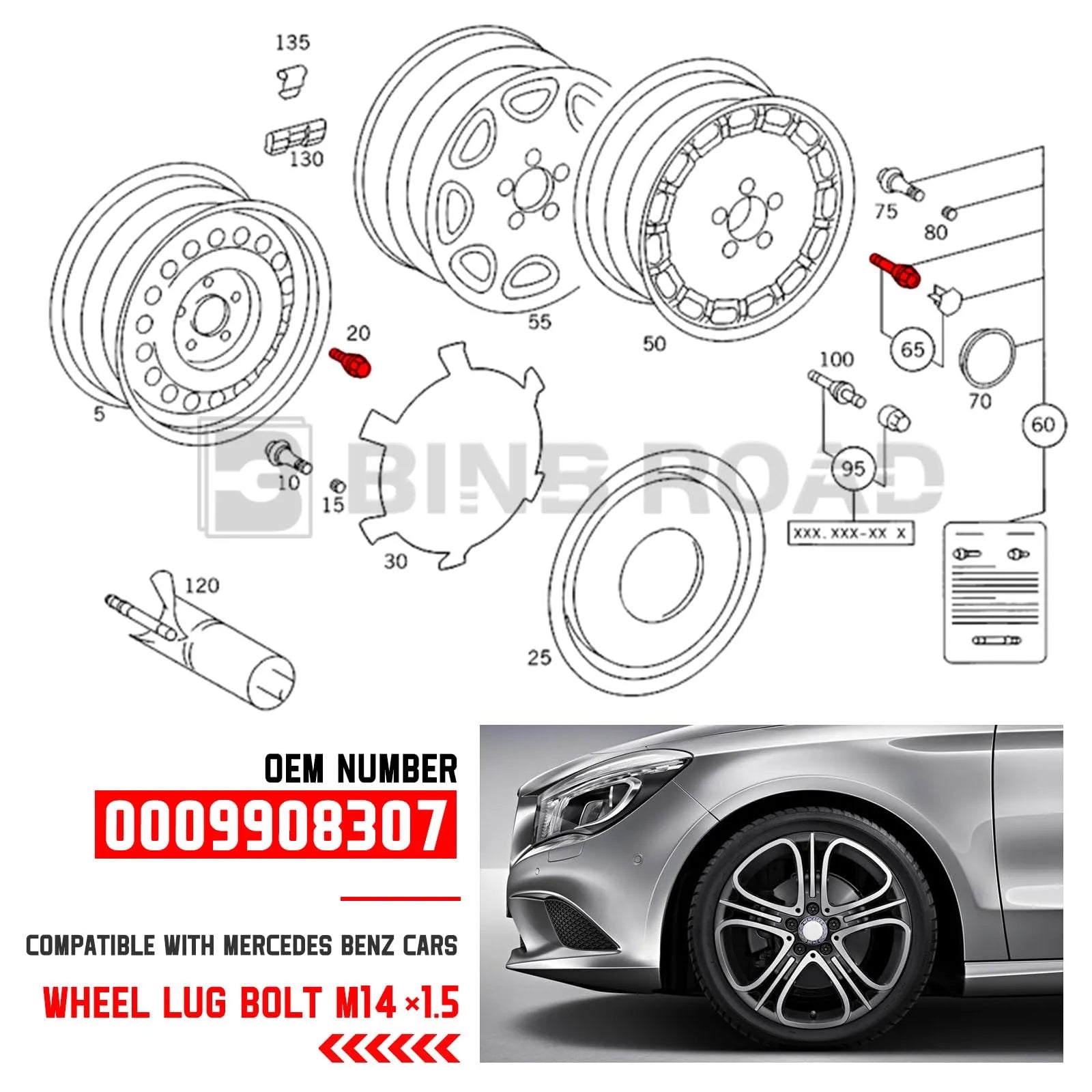 0009908307 0009904907 Wheel Lug Bolts Nuts