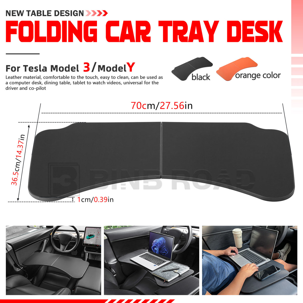 US Car Folding Tray Table Leather Compatible with Tesla Model 3 Y