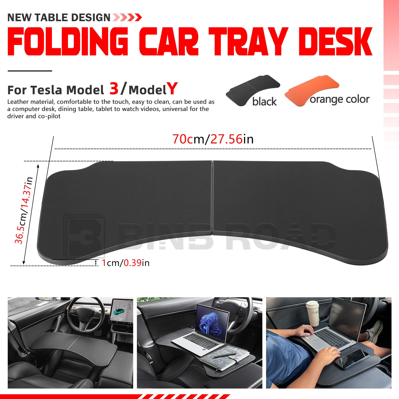 Car Folding Tray Table Leather Compatible with Tesla Model 3 Y