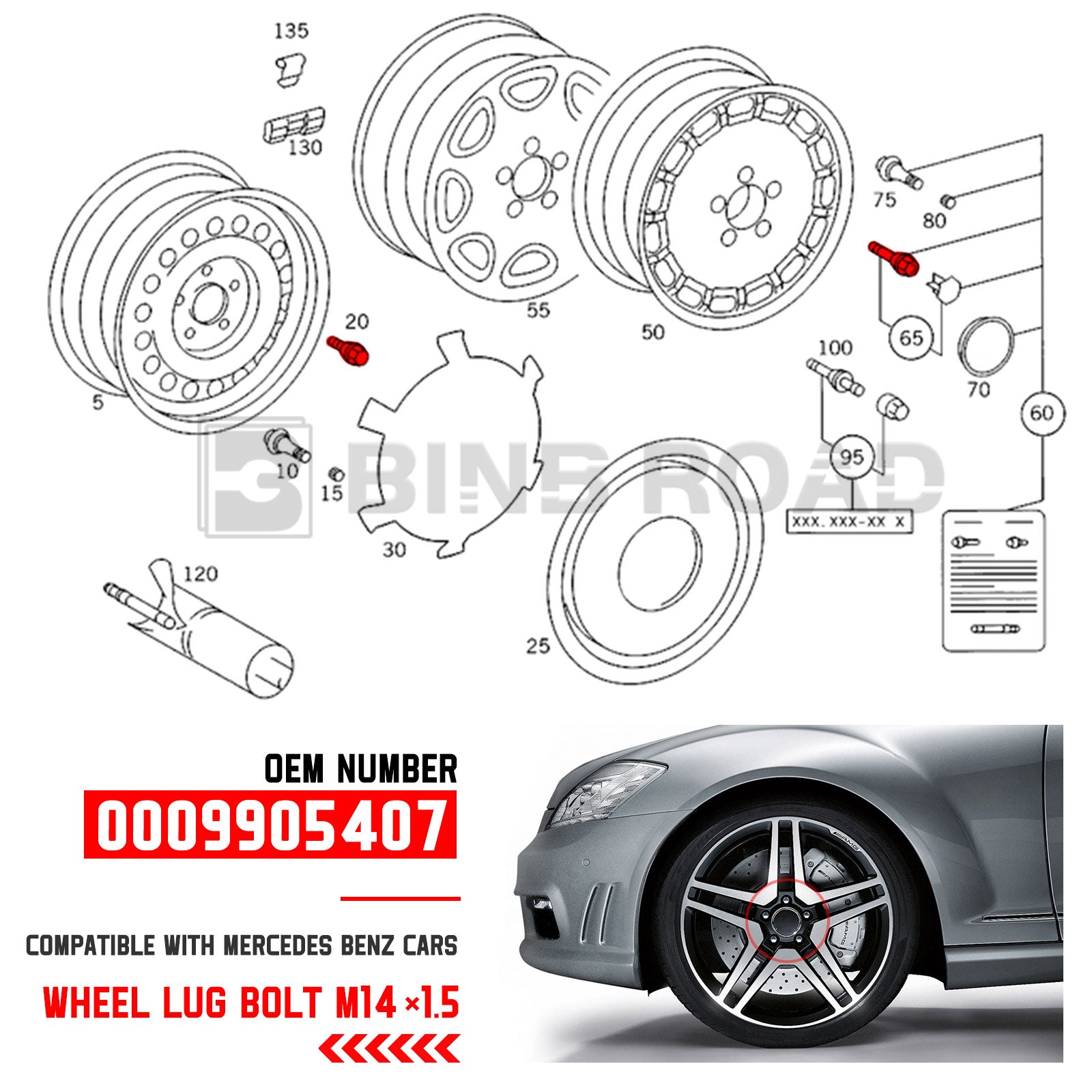 0009905407 9905407 Wheel Lug Bolt M14-1.5
