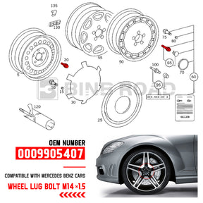 0009905407 9905407 Wheel Lug Bolt M14-1.5