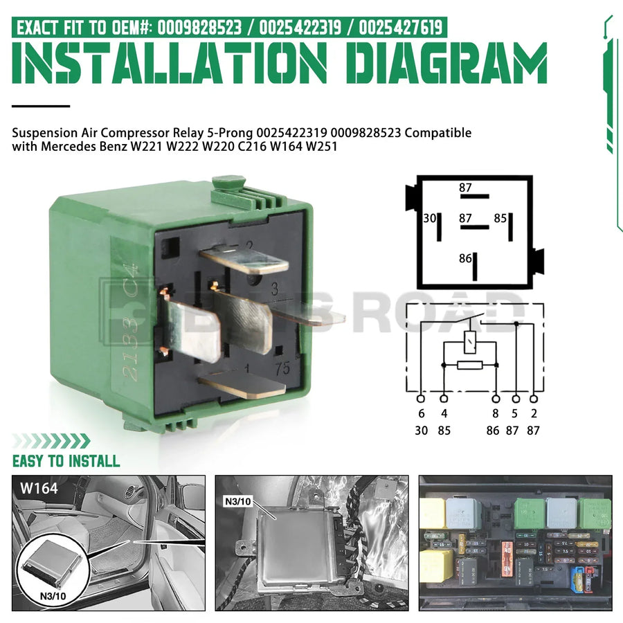 Rerey Compressor US 0025422319 Suspension Air Compressor Relay 5-Prong