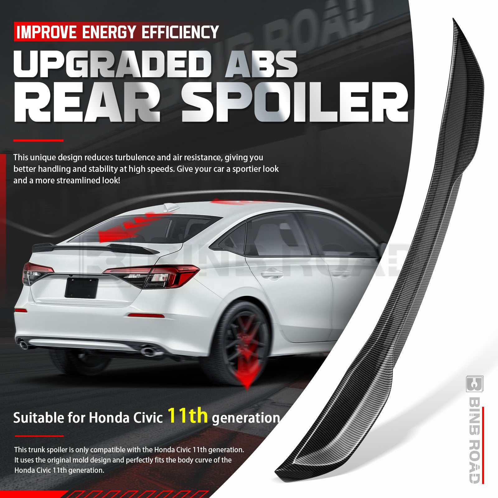 Rear Trunk Spoiler Wing Compatible with Honda Civic 11th Gen