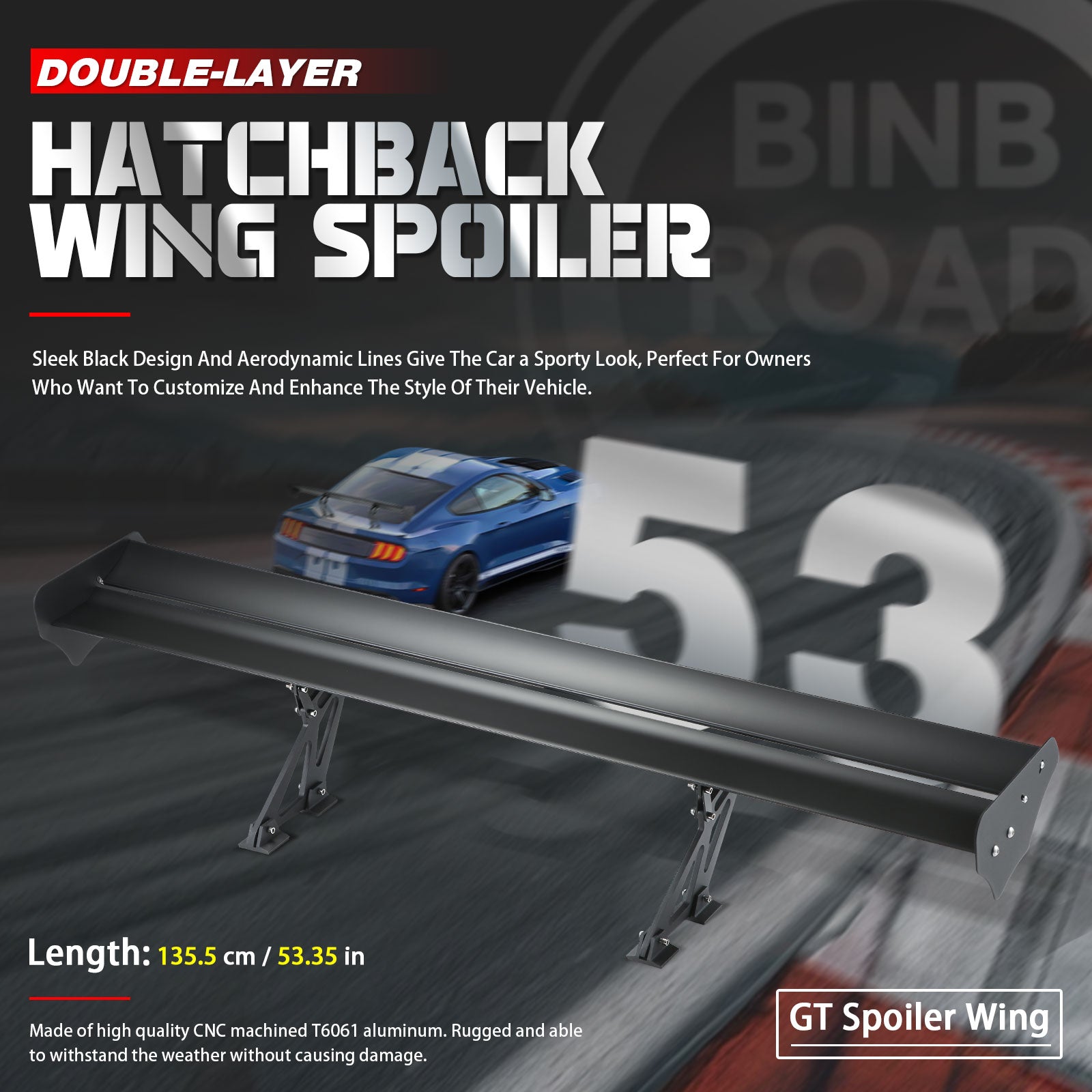 US Aluminum AIloy Hatchback Spoiler Wing Black