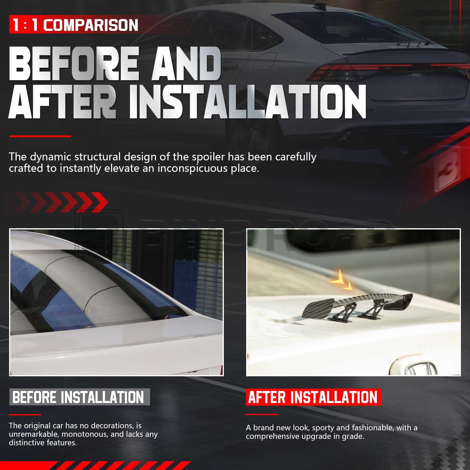 Car Mini Spoiler Wing, Mini Spoiler for Car Funny,Carbon Fiber B