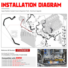 17127618510 Expansion Tank to Upper Radiator Water Hose,Aluminum