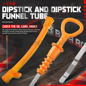 06A103663C + 06B-115-611R Engine Oil Fluid Dipstick and Oil Dipstick Funnel Tube