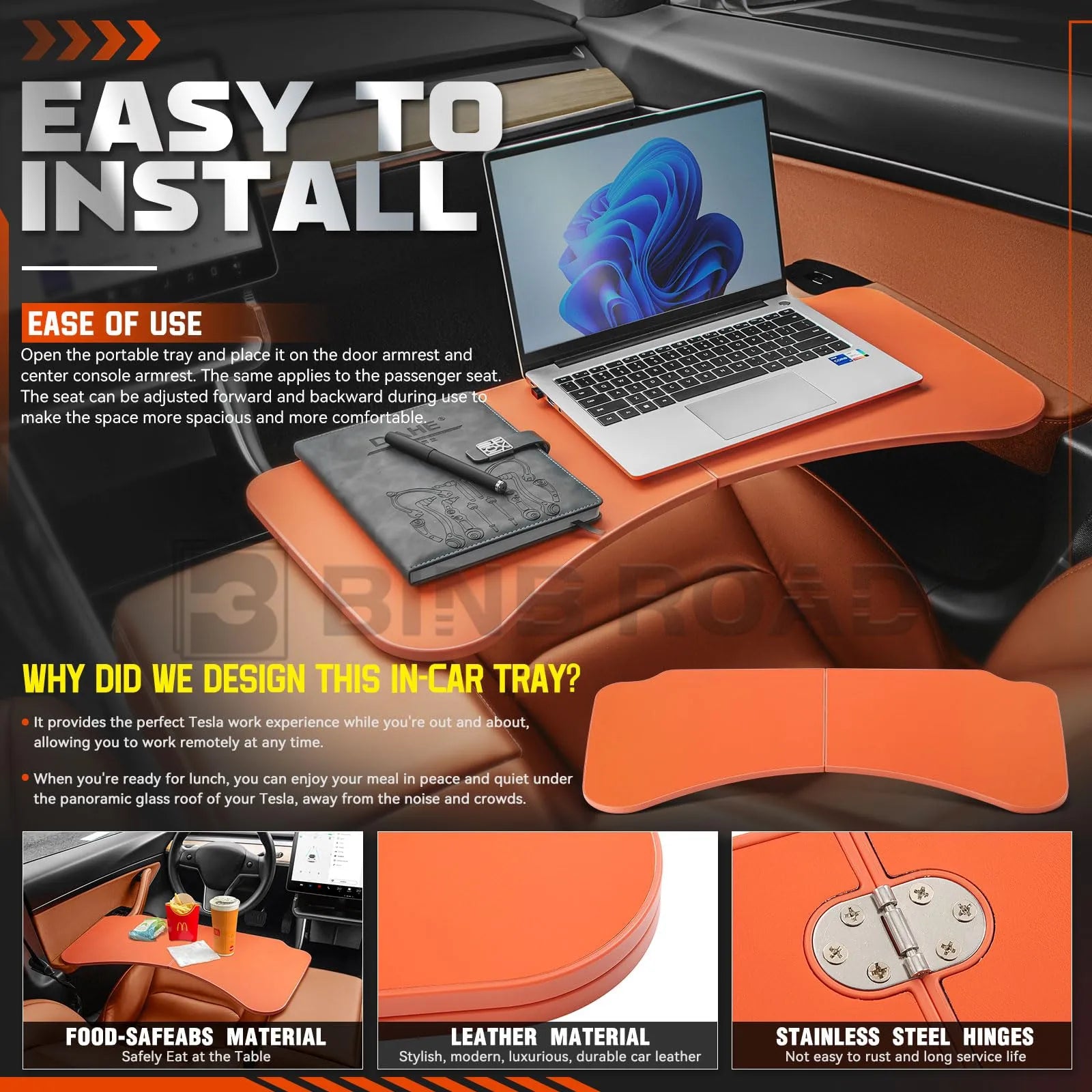US Car Folding Tray Table Leather Compatible with Tesla Model 3 Y