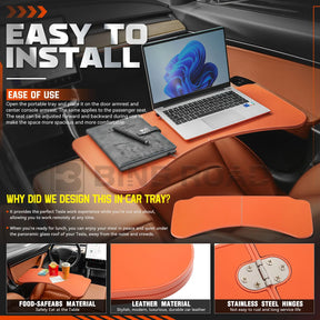 US Car Folding Tray Table Leather Compatible with Tesla Model 3 Y