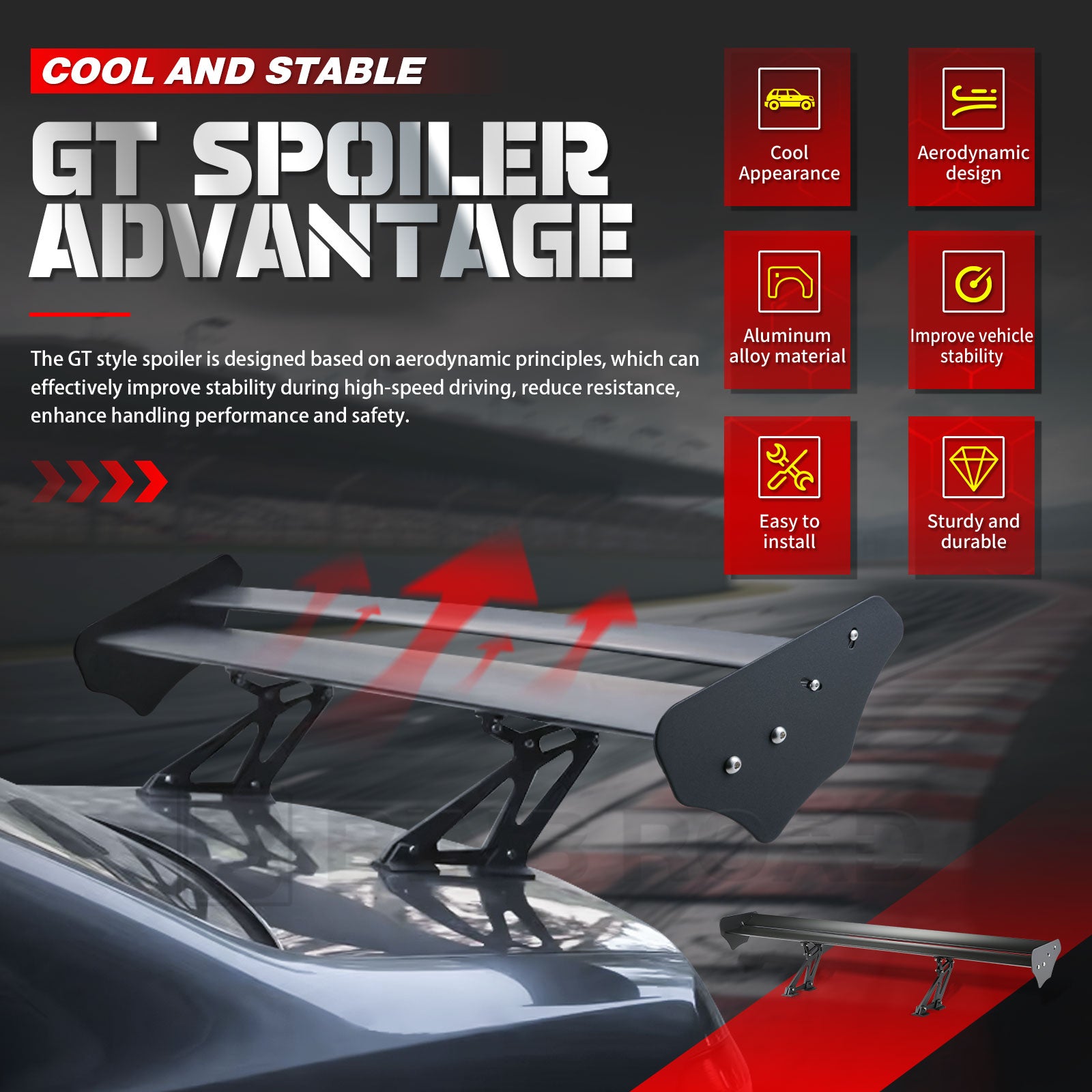 US Aluminum AIloy Hatchback Spoiler Wing Black