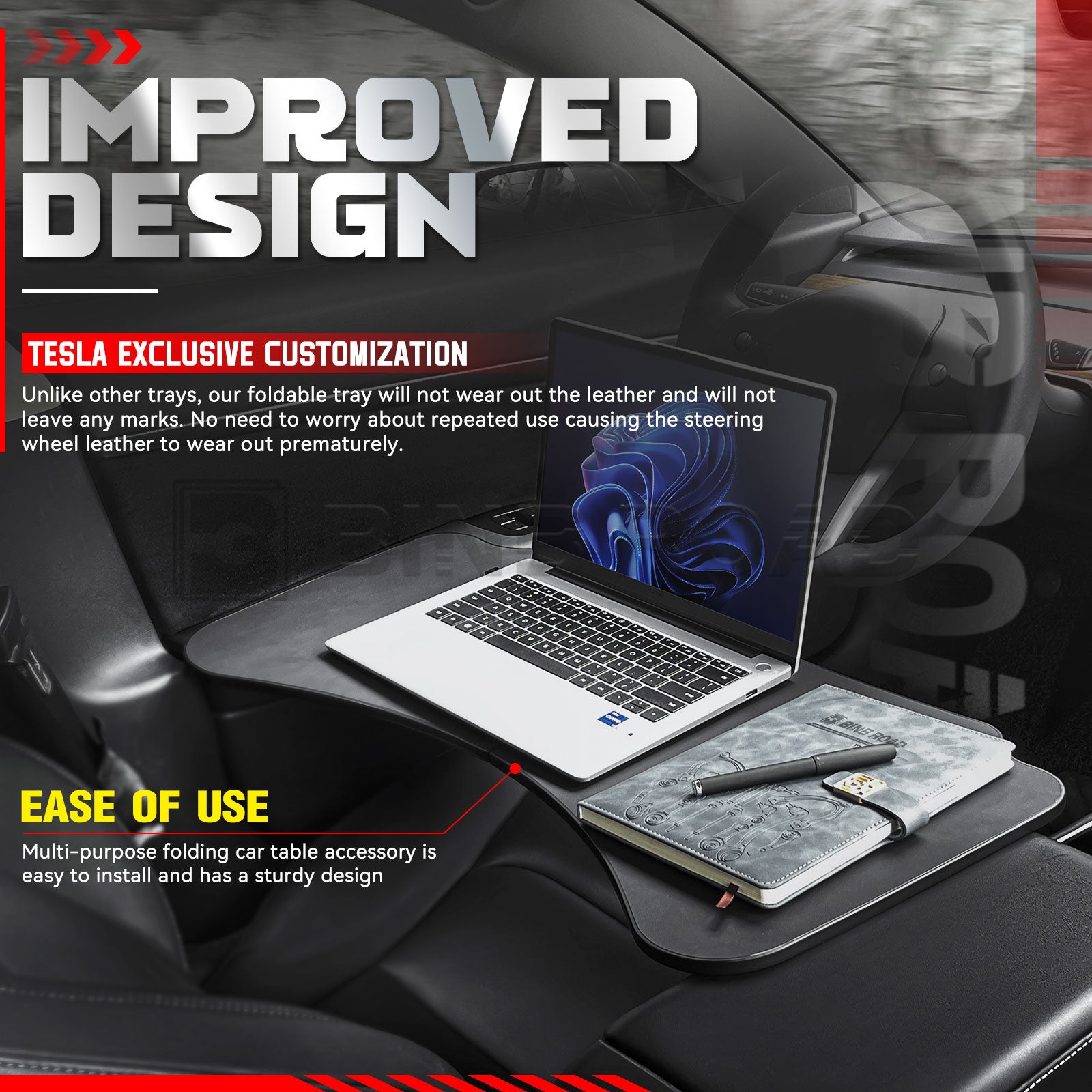 Car Folding Tray Table Leather Compatible with Tesla Model 3 Y