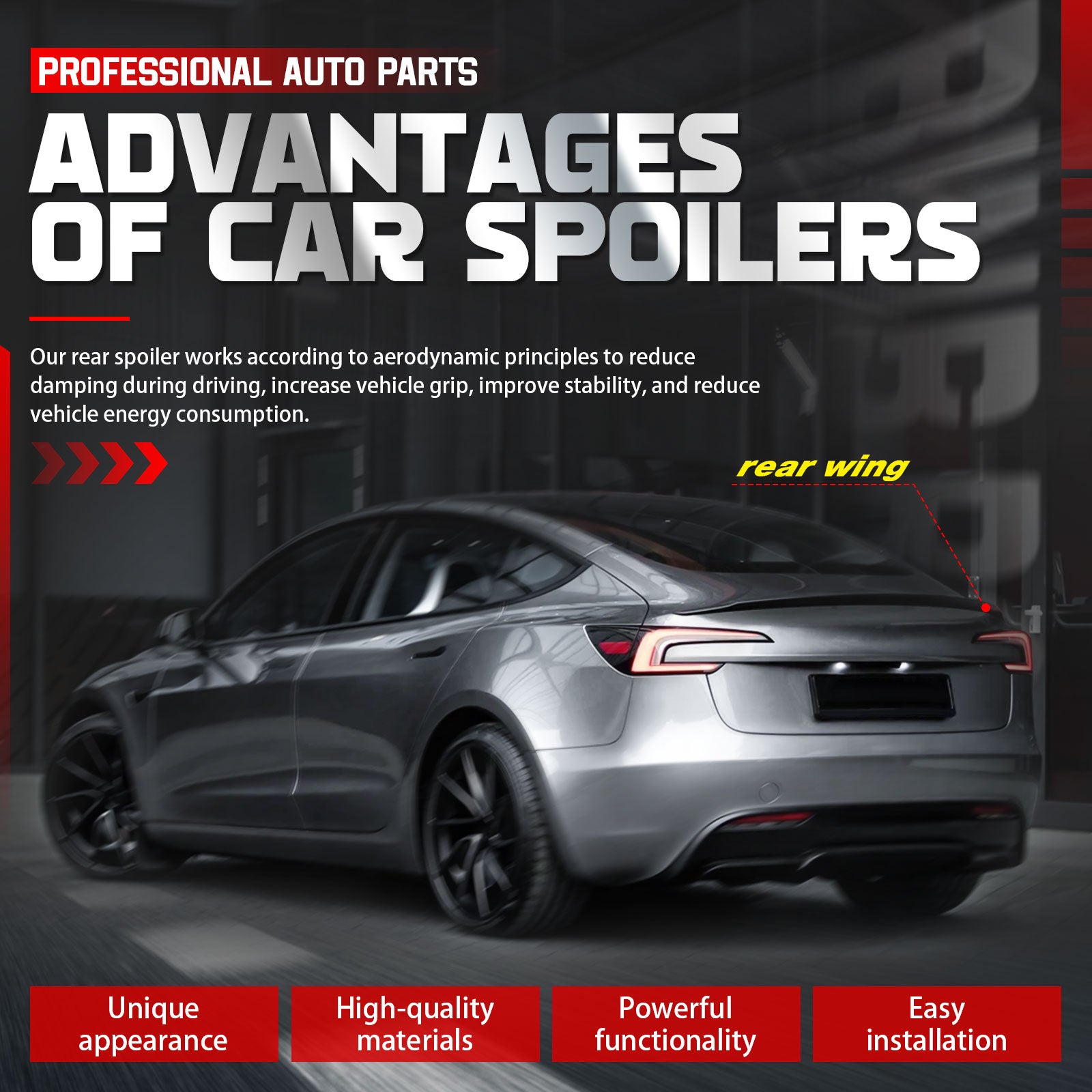 US Rear Spoiler Compatible with Tesla Model 3