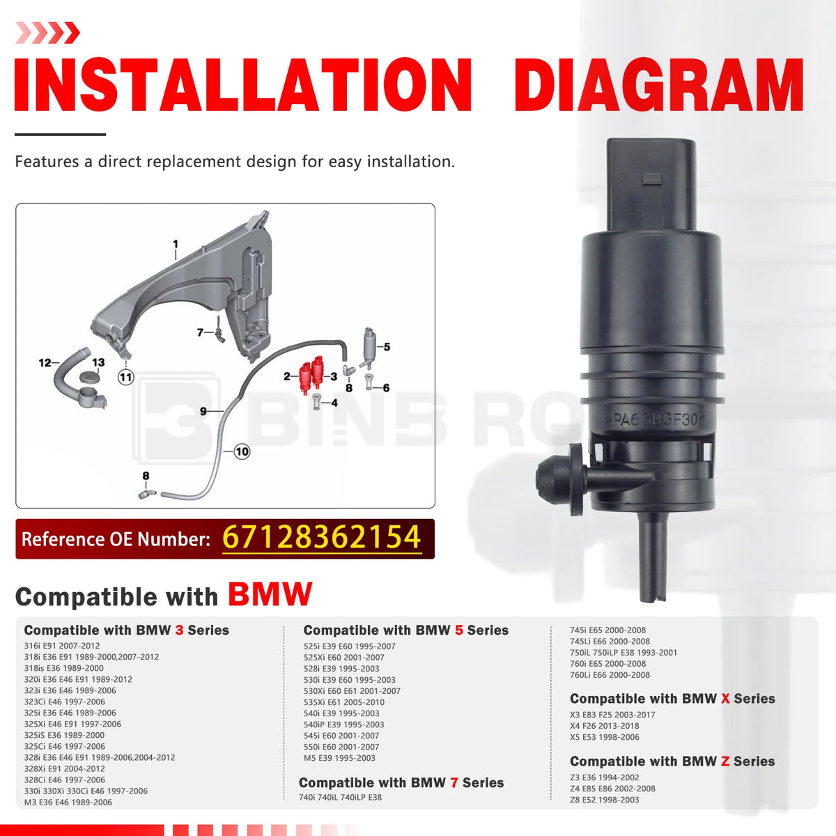 US 67128362154 67120154873 Windshield Washer Pump