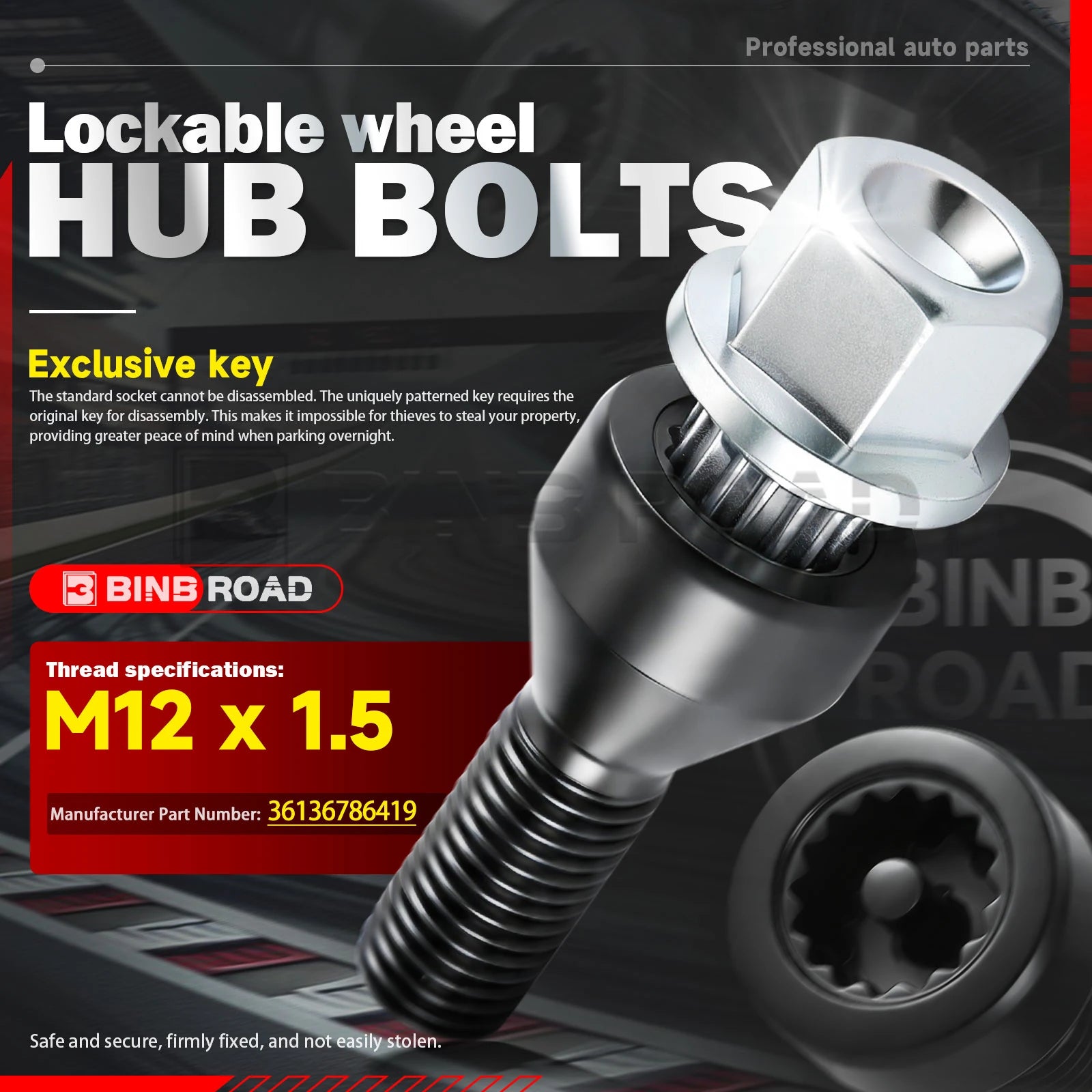 36136786419 Lockable Wheel Bolt Rim Locks M12 X 1.5