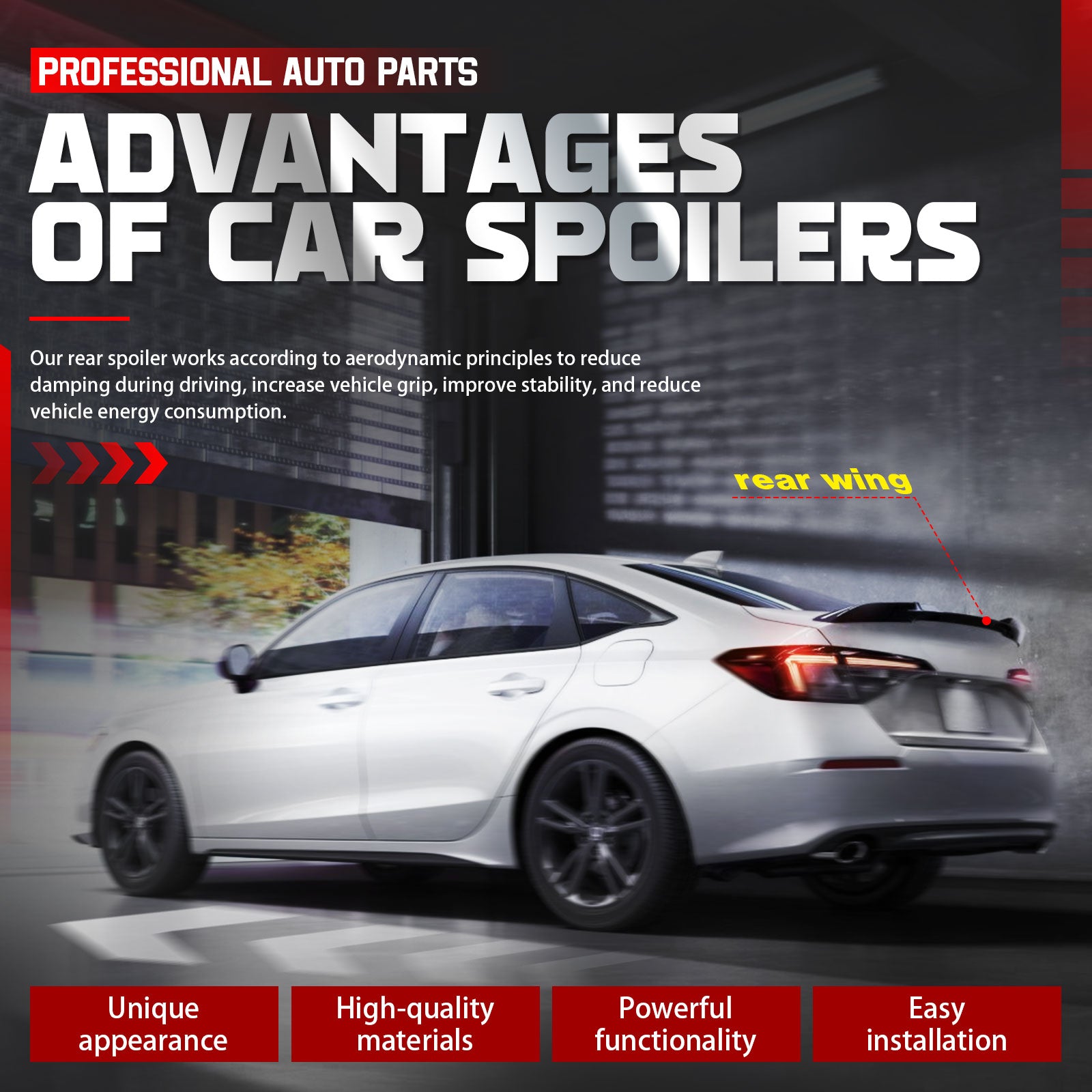 Rear Trunk Spoiler Wing Compatible with Honda Civic 11th Gen