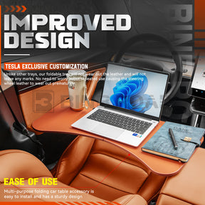 Car Folding Tray Table Leather Compatible with Tesla Model 3 Y