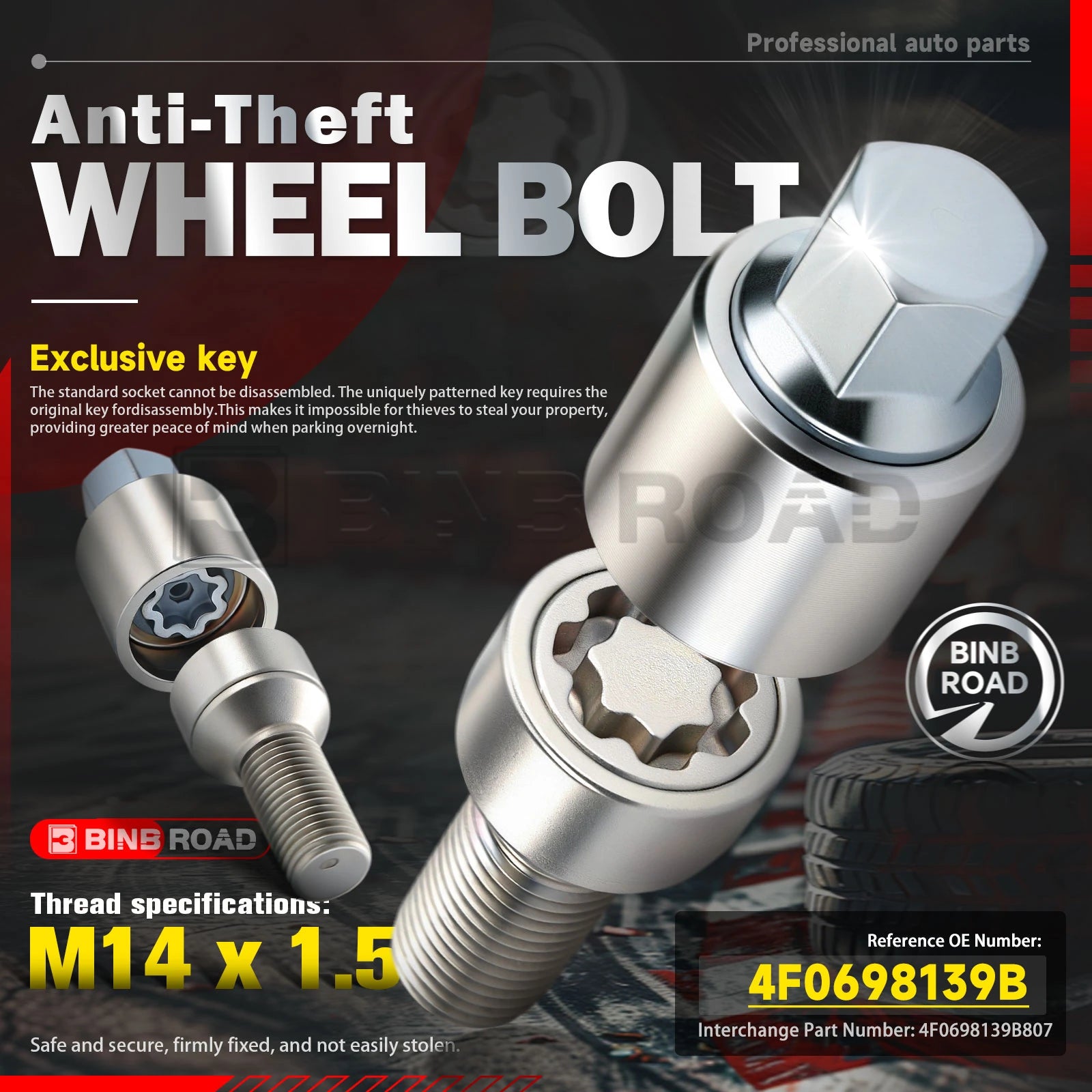 4F0698139B Lockable Wheel Bolt Rim Locks M14 X 1.5