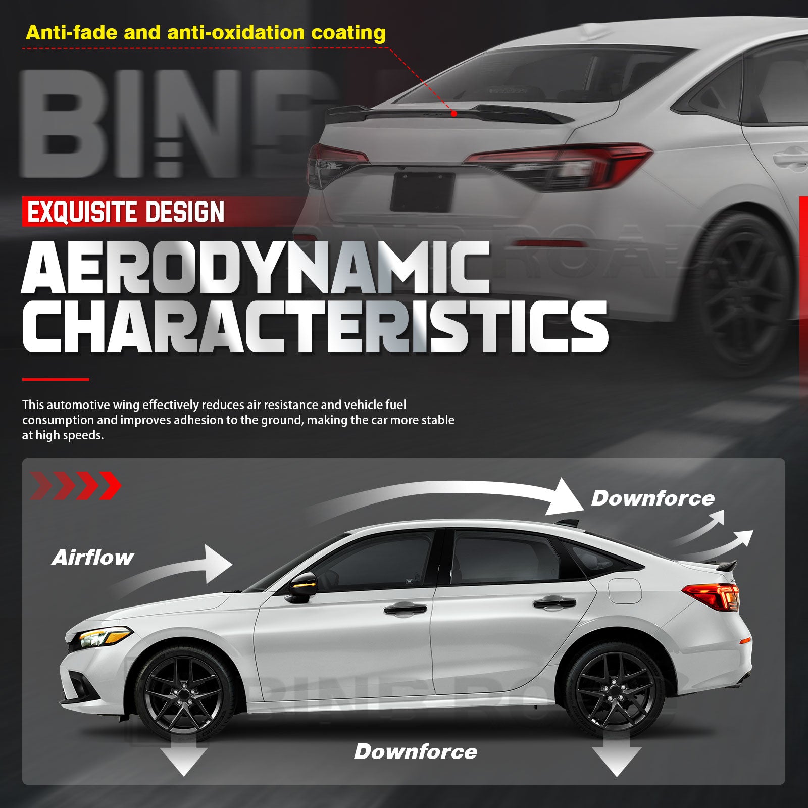 Rear Trunk Spoiler Wing Compatible with Honda Civic 11th Gen