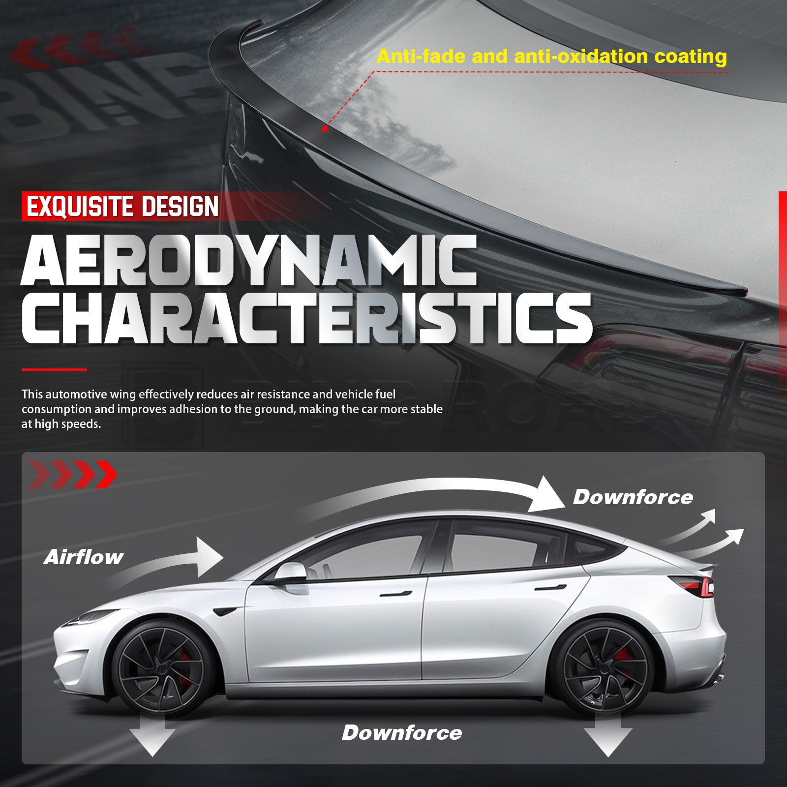 US Rear Spoiler Compatible with Tesla Model 3