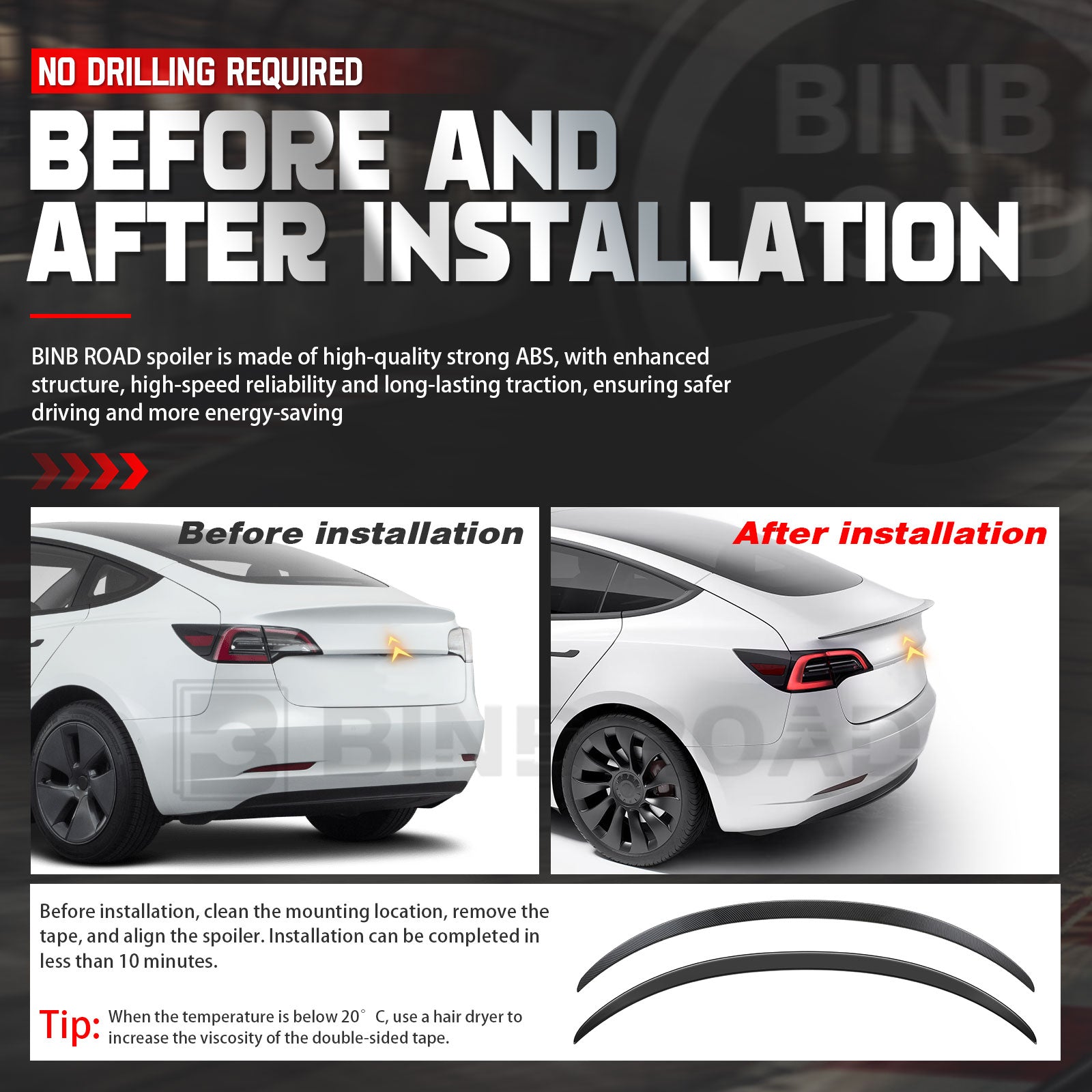 US Rear Spoiler Compatible with Tesla Model 3