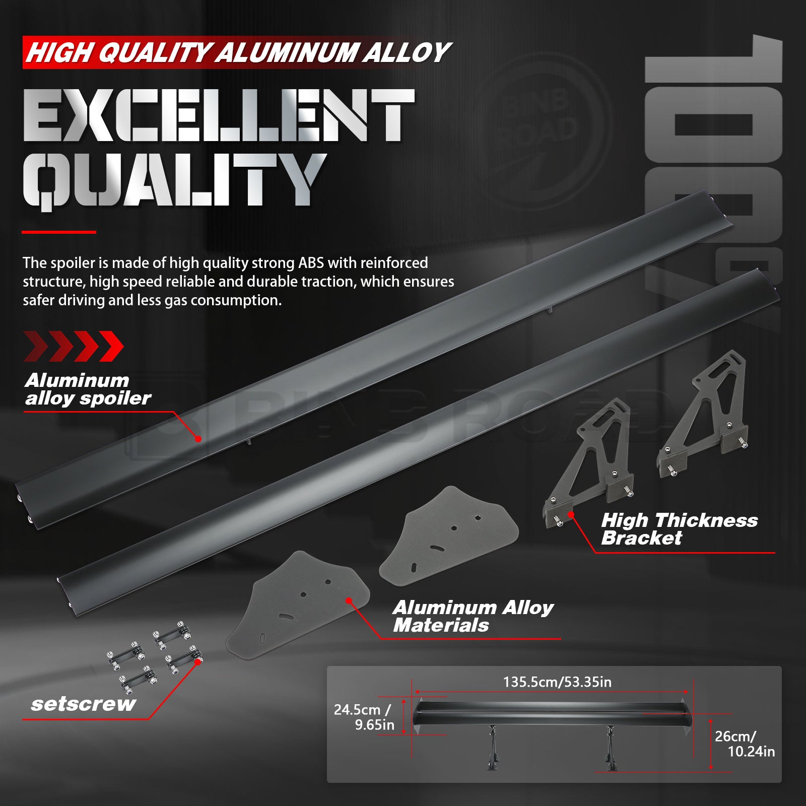 US Aluminum AIloy Hatchback Spoiler Wing Black