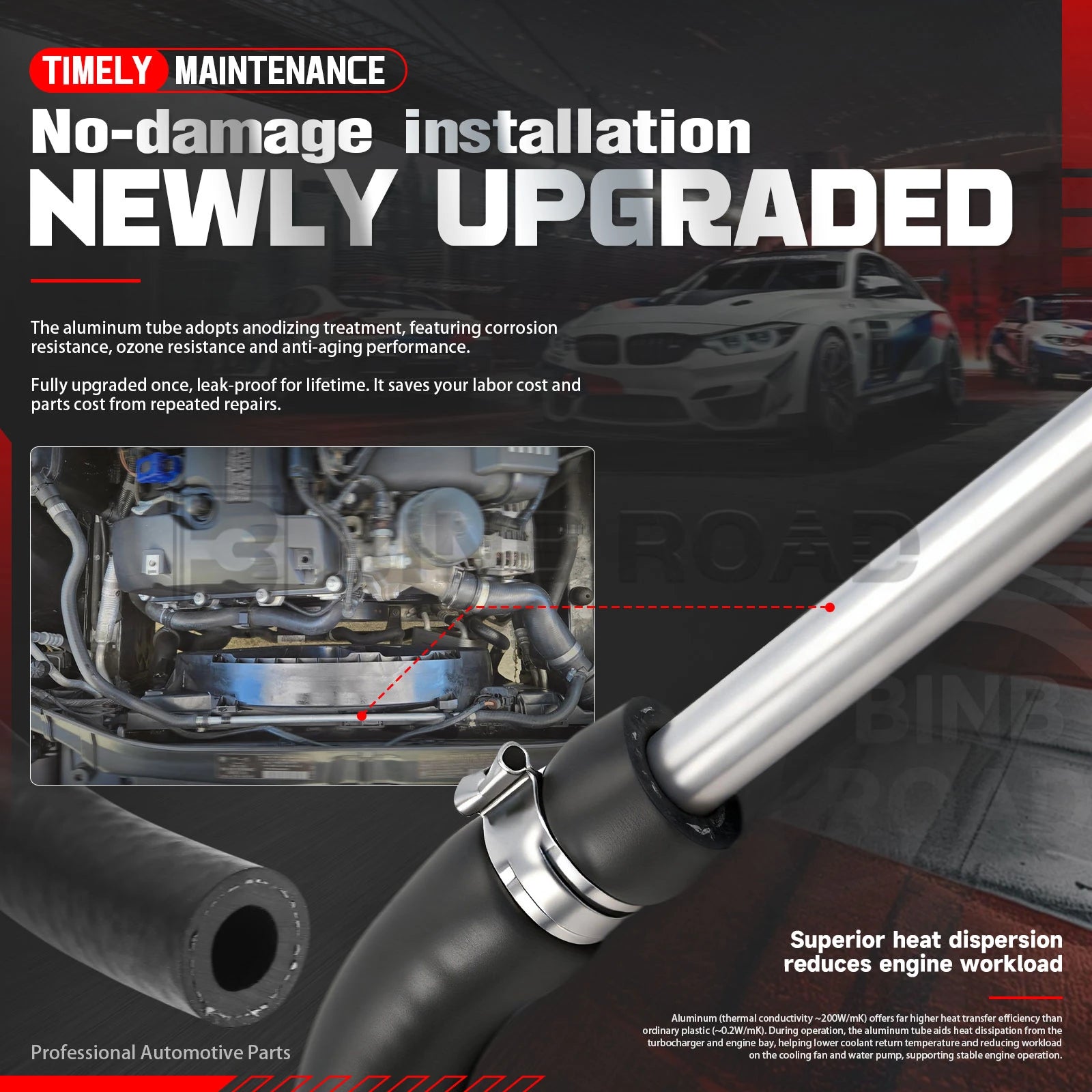 17127618510 Expansion Tank to Upper Radiator Water Hose,Aluminum