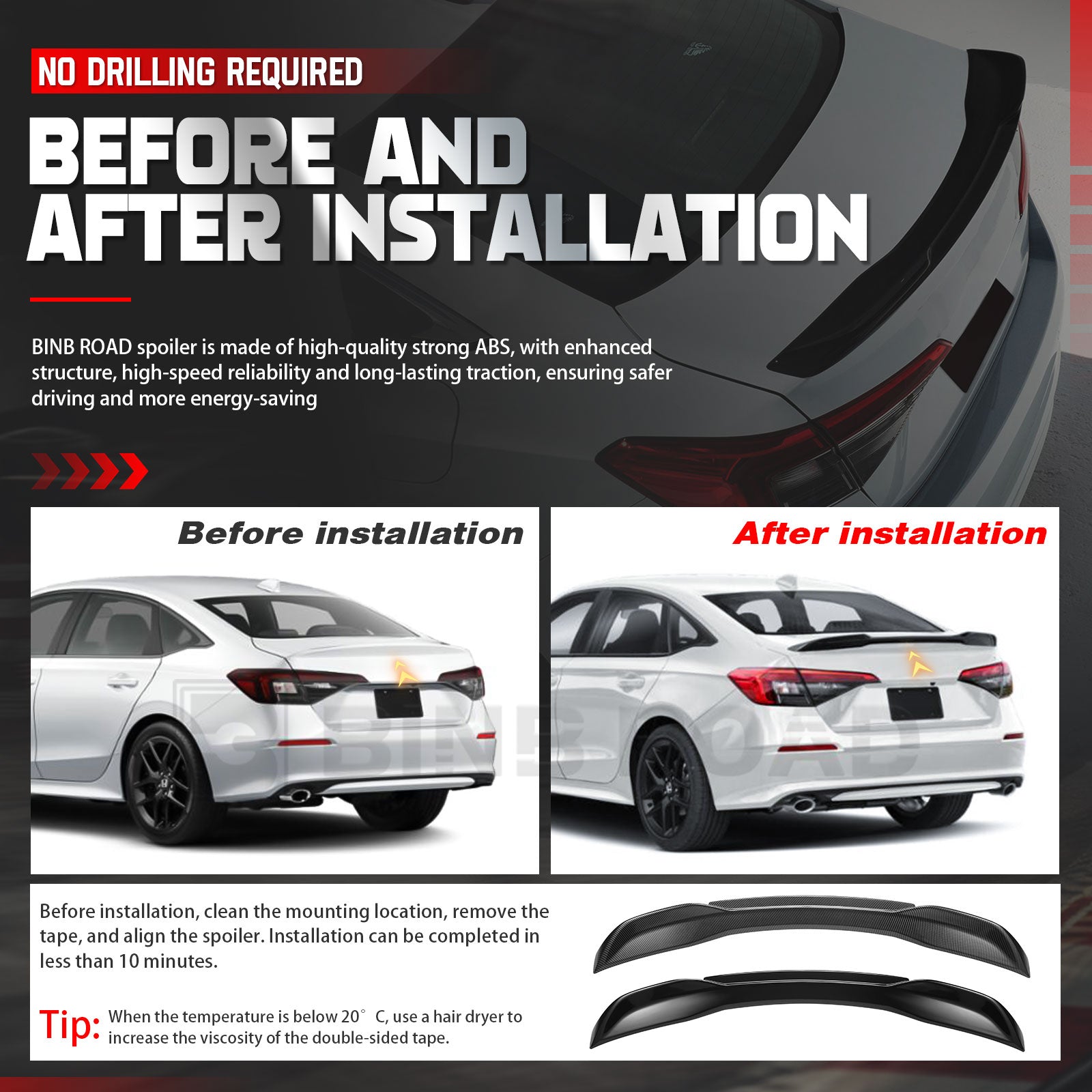 Rear Trunk Spoiler Wing Compatible with Honda Civic 11th Gen