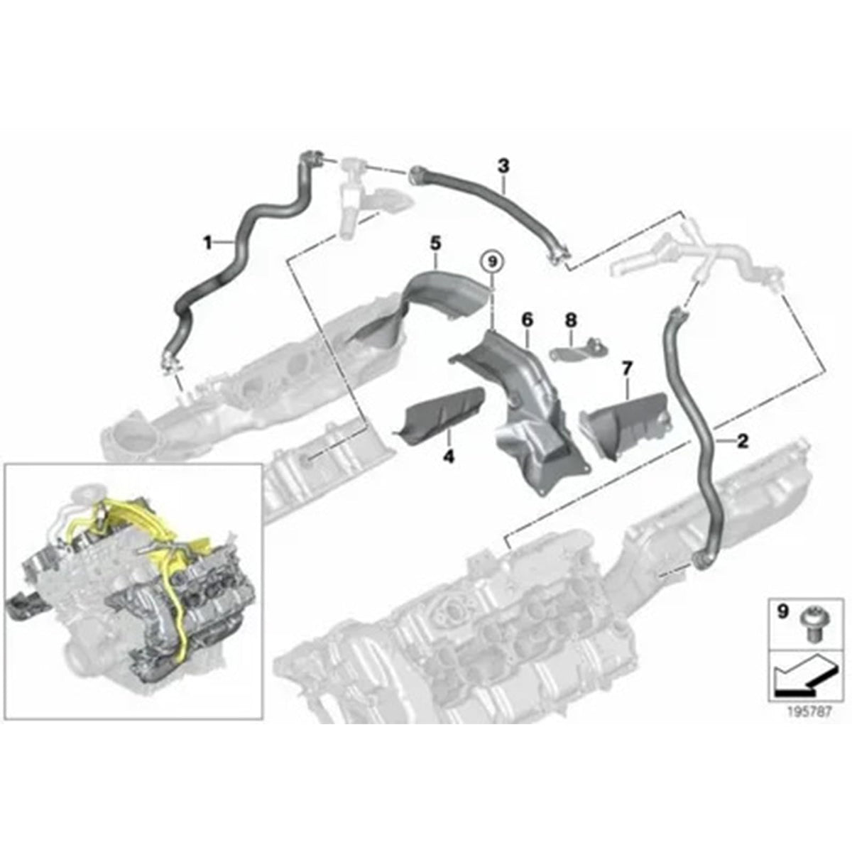 11157589989 + 11157589992 + 11157595188 Crankcase Breather Vent Pipe Hoses