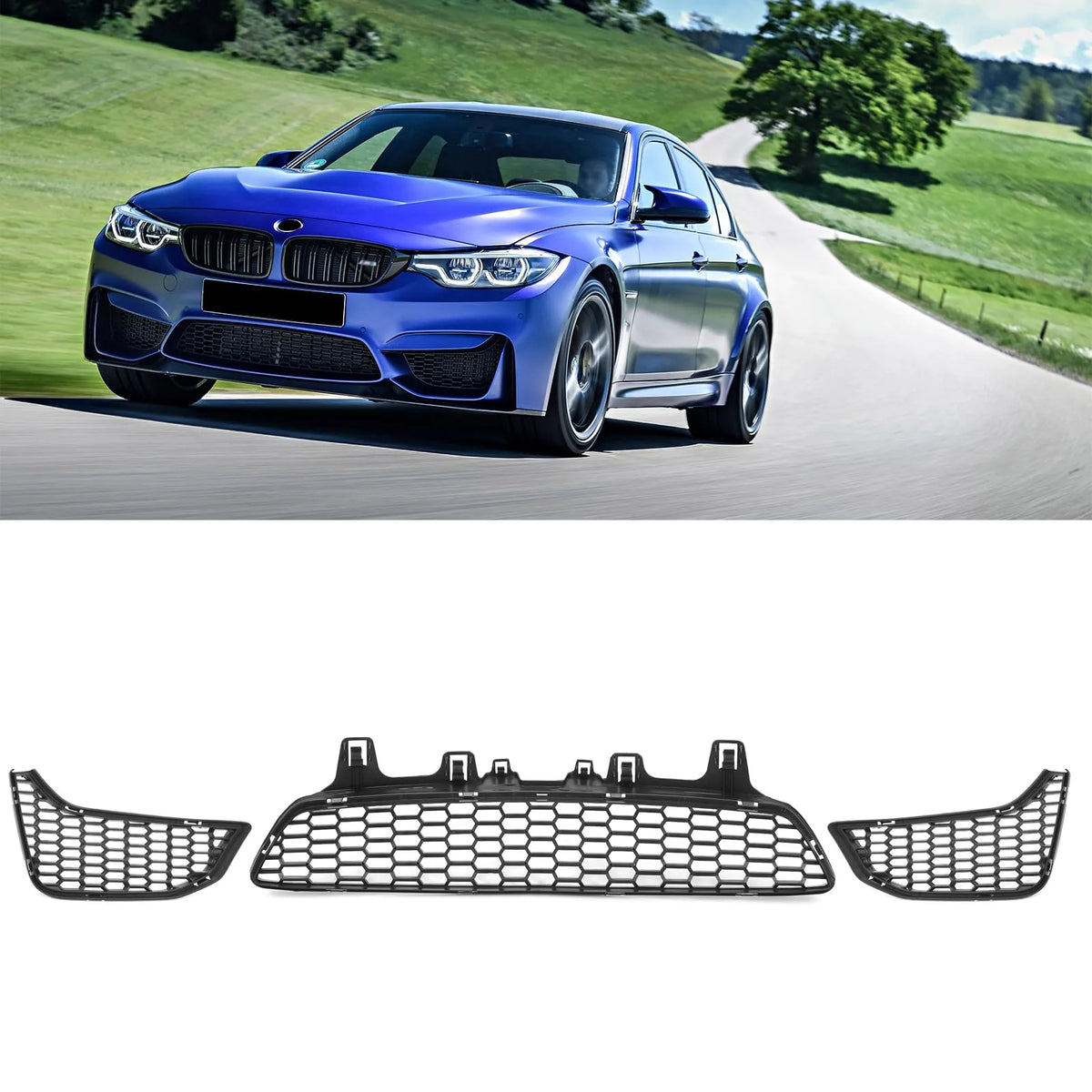 3Pcs 51118054301 + 51118054302 + 51118054294 Front Bumper Air Intake Open Mesh Grille