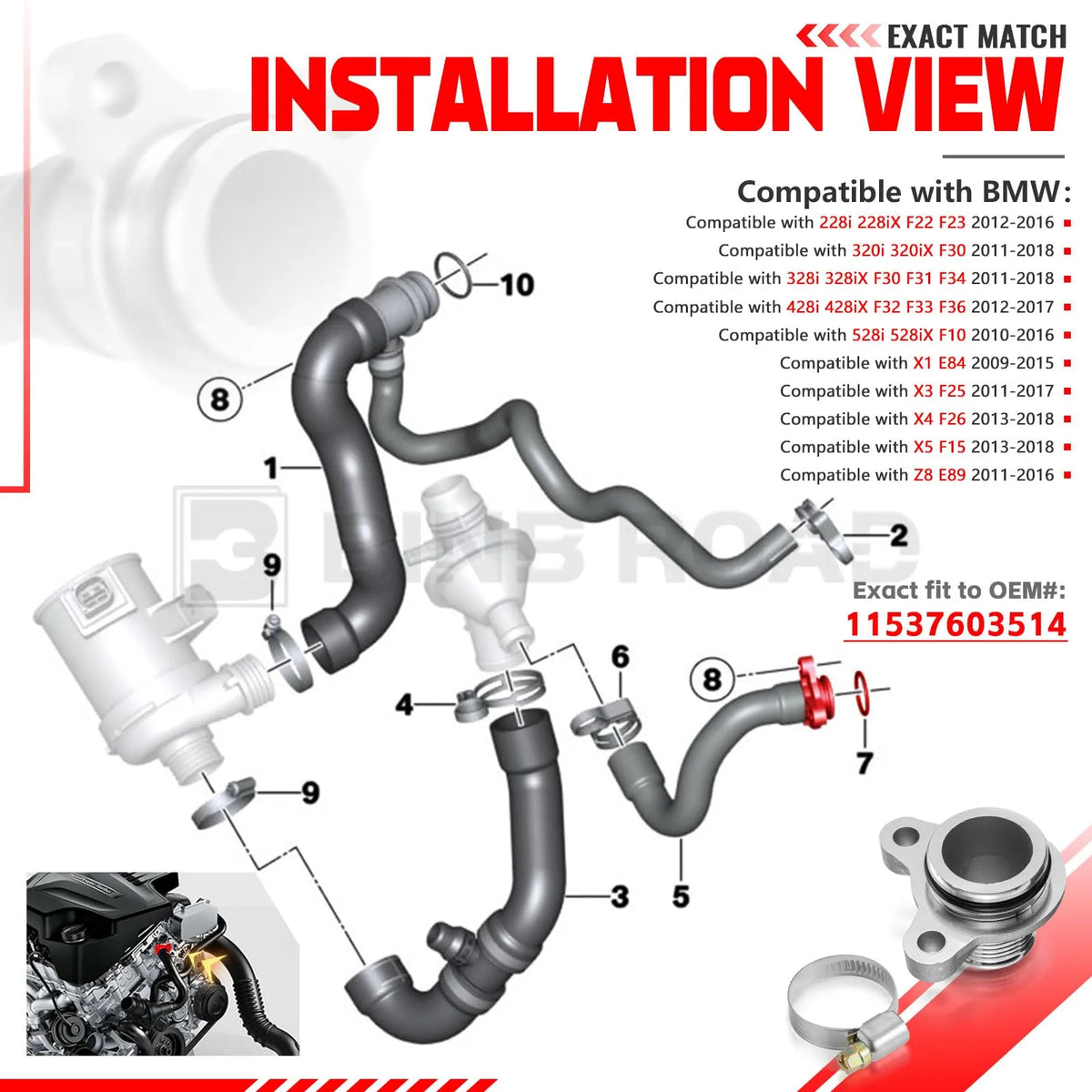 11537603514 Upgrade Coolant Hose Metal Flange