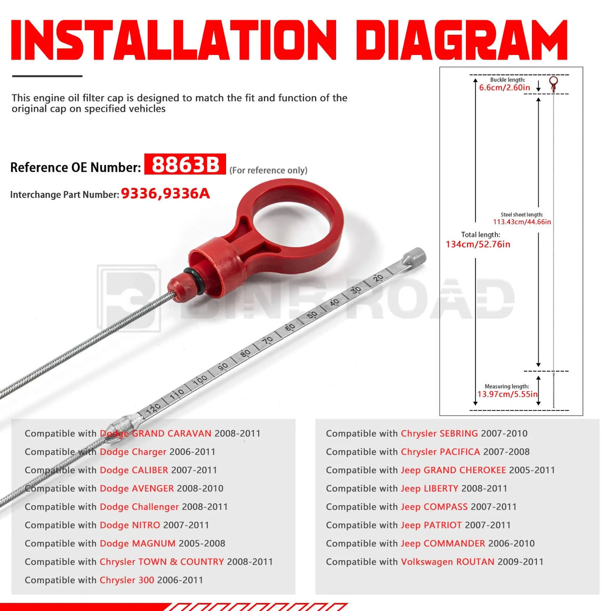 BINB ROAD Transmission Fluid Dipstick Tool Compatible with Chrysler Dodge Jeep VW NAG1 42RLE 62TE Automatic Transmission Oil Level Measuring Tool (Replaces 9336 9336A 8863B)