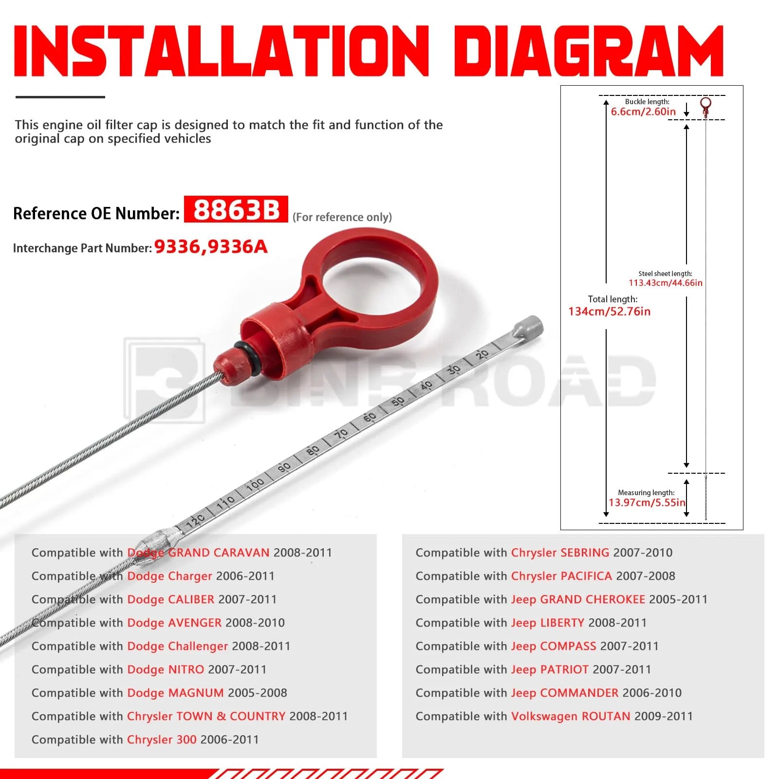 BINB ROAD Transmission Fluid Dipstick Tool Compatible with Chrysler Dodge Jeep VW NAG1 42RLE 62TE Automatic Transmission Oil Level Measuring Tool (Replaces 9336 9336A 8863B)