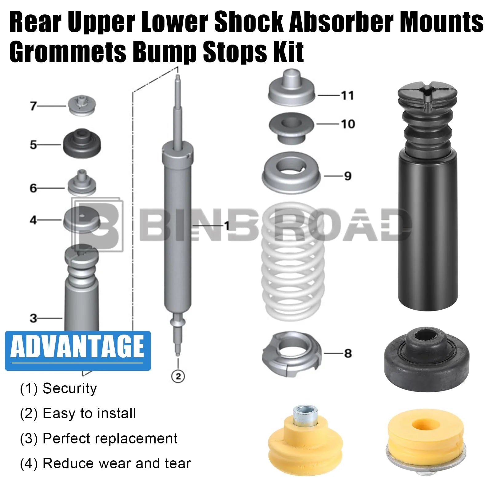 33506767010 +33526768544 +33536767334 +33506771738 +33506771737 Rear Suspension Shock Strut Mount Bump Stop Kit