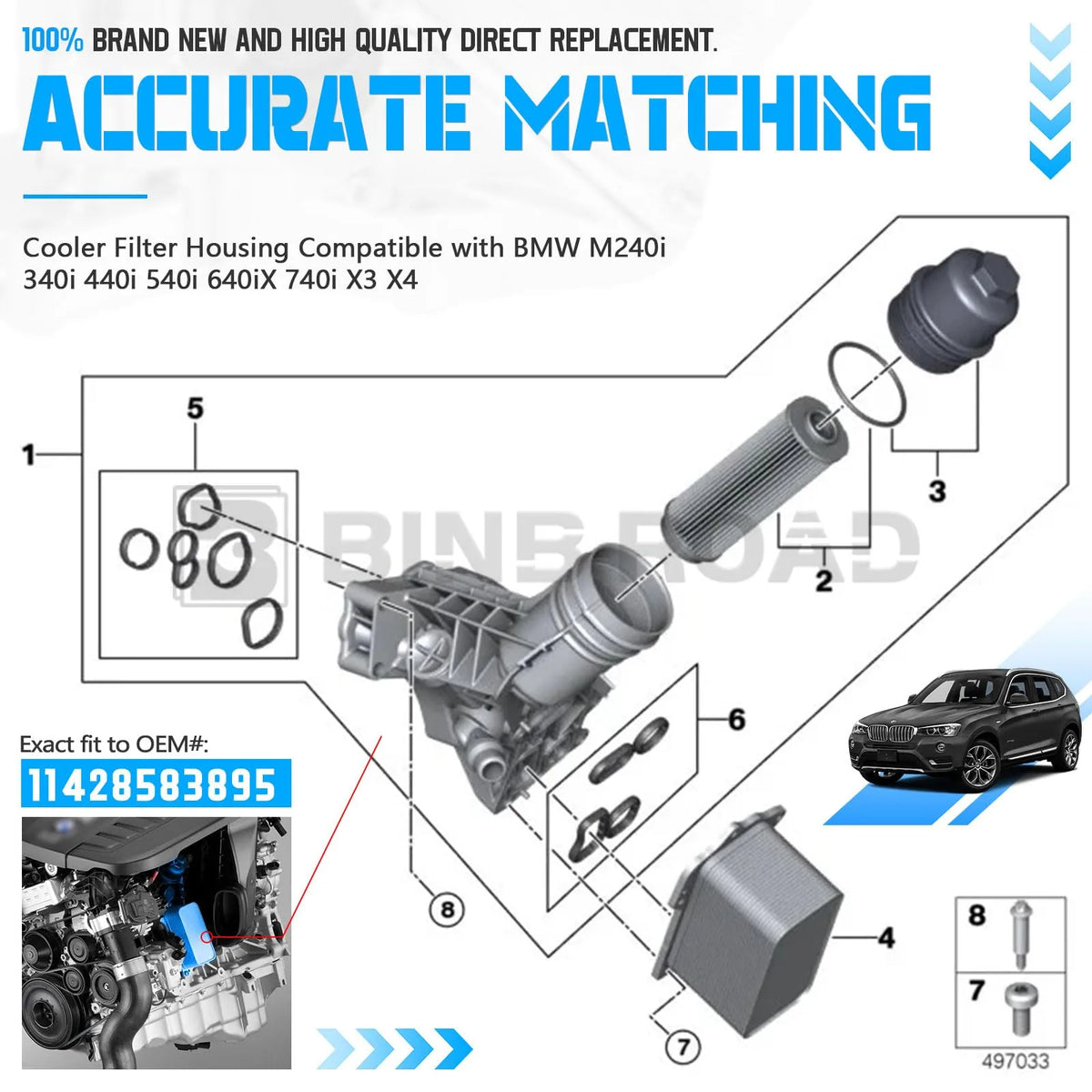 11428583895 Aluminium Engine Oil Cooler Filter Housing