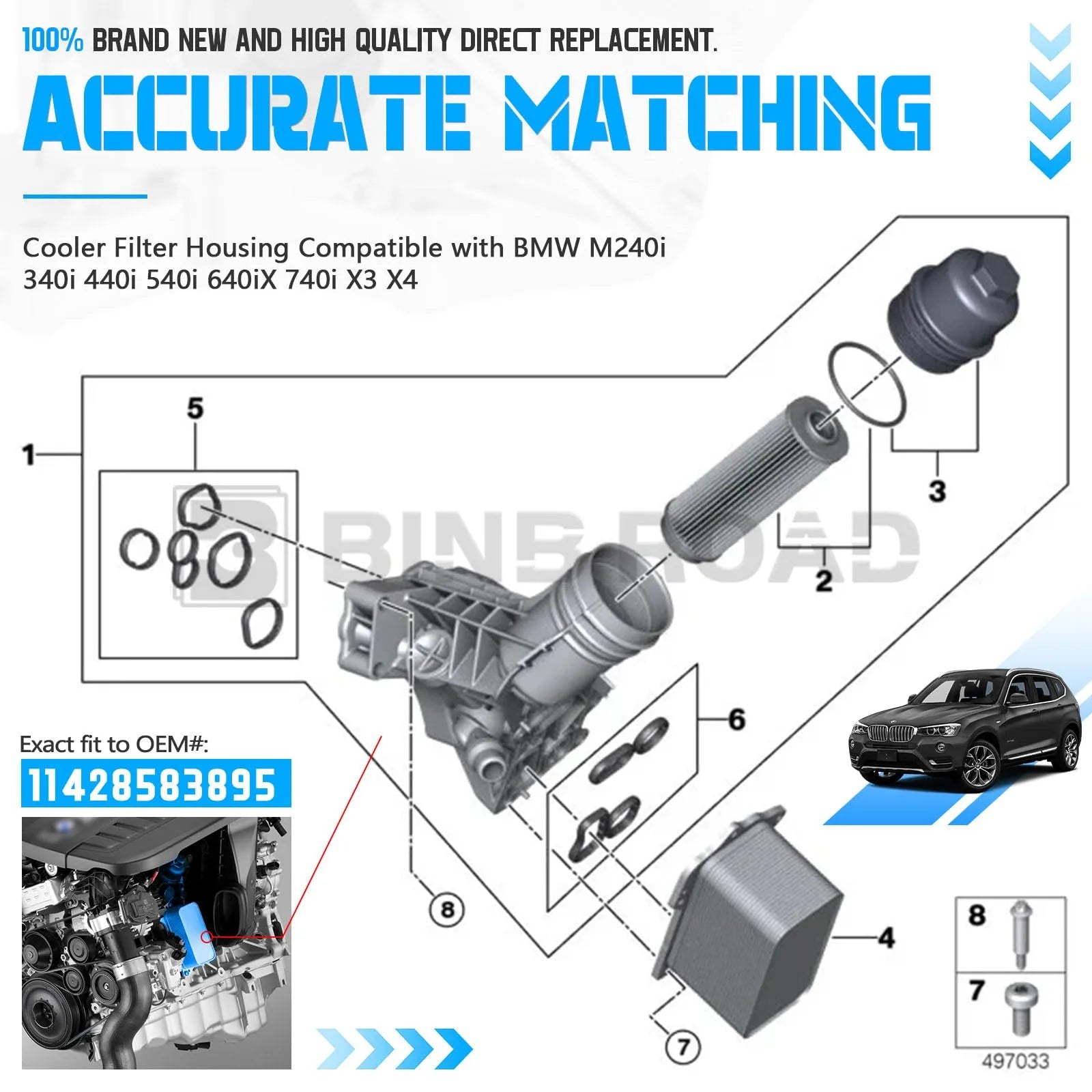11428583895 Aluminium Engine Oil Cooler Filter Housing